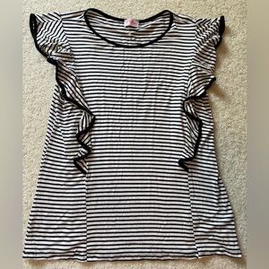 Striped Ruffle Sleeve Tee - Black & White